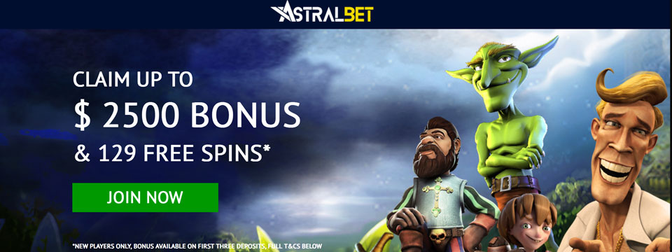 AstralBet Casino: 129 Free Spins & $2500 Bonus