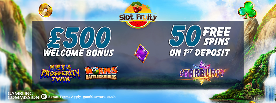Slot Fruity: $5 No Deposit Bonus + 50 Spins after 1st deposit!